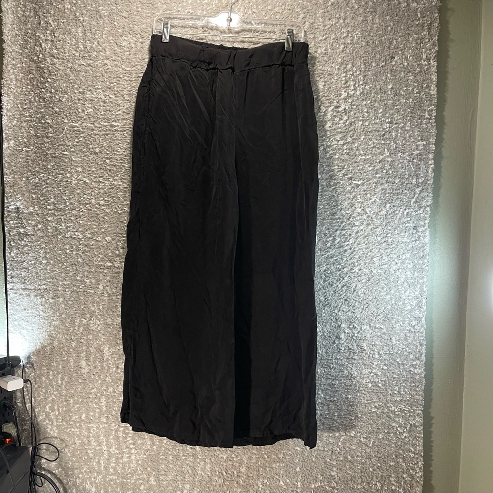 Luna Luz Wide Leg Crop Cupro Pants Black Medium Lagenlook Boho Pockets USA Made